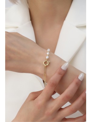 Normadia 925 Ayar Gümüş Barok Tatlısu Inci Yarı Ataç Zincir Bileklik