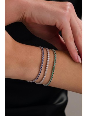 Normadia 3.3 mm Gümüş Beyaz Yeşil Lacivert Zirkon Taşlı Bileklik