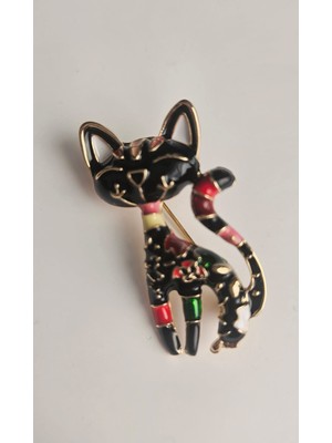 Mith Sb Takı Siyah Kedili Üç Boyutlu Broş-Yaka Iğnesi-Çanta Aksesuar