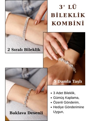 Normadia 3’lü Taşlı Bileklik Seti, Su Yolu, Baklava Desen ve Damla Taşlar