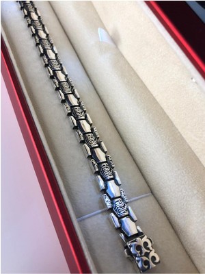 Normadia Erkek Gümüş Bileklik, Petek Şeritli Etnik Tasarım, Işıklı Kutuda