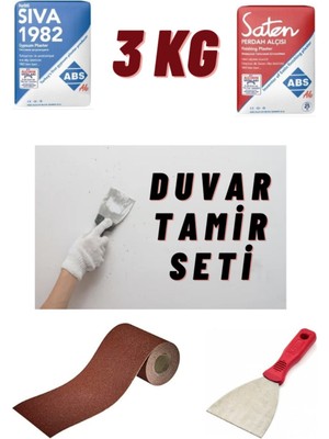 3 kg Duvar Tamir Seti: Sıva, Saten Alçı, Zımpara ve Spatula ile Kolayca Tamir