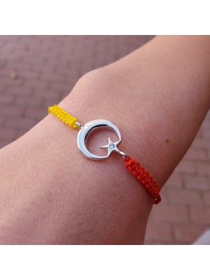 Normadia Renkli Taşlı Ay Yıldızlı 925 Ayar Gümüş Makrome Bileklik