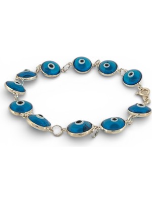 Normadia Sevgililer Günü Gümüş Bileklik, Nazar Cam ve Boncuk Detaylı Kadın Takısı