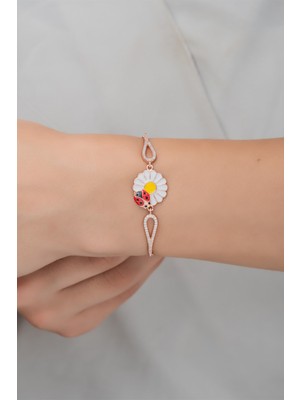 Normadia 925 Ayar Gümüş Uğur Böcekli Papatya Bileklik, Şık ve Zarif Tasarım