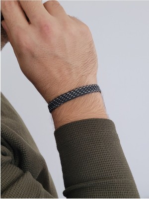 Normadia El Işçiliği Kazaziye Kalın Viking Hasır Örgü Gümüş Bileklik