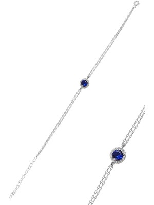 Normadia Gümüş Rodyumlu Safir ve Pırlanta Detaylı Zarif Bileklik