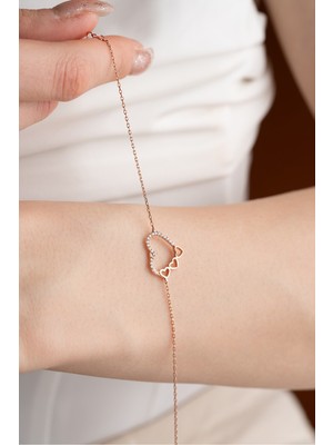 Normadia 925 Ayar Gümüş Rose Kalpli 3 Sıra Bileklik, Zarif Takı Seçeneği