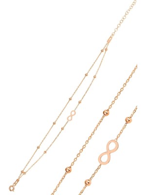 Normadia Gümüş Rose Top Top Çift Zincirli Sonsuzluk Bileklik, Şık ve Zarif Tasarım