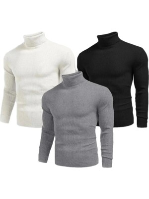 3 Adet Unisex Kaşkorse Boğazlı Full Likralı Fitilli Body Kazak