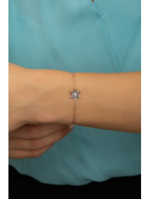 Normadia 925 Ayar Gümüş Aquamarin Taşlı Lotus Çiçek Bileklik