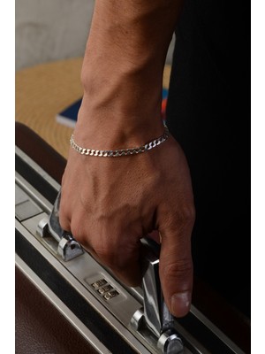 Normadia 925 Ayar Gümüş Old Money Kesme Curb Bileklik, Italya Yapımı, Şık Tasarım