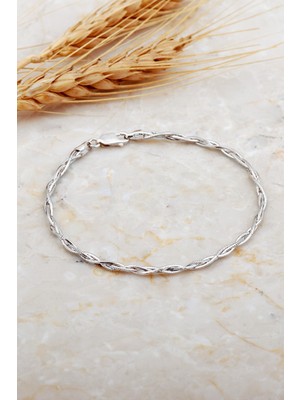 Normadia Italyan Örgü Zincir Bileklik 18 cm Rodyum Kaplama Gümüş Tasarım