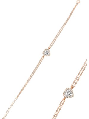 Normadia Parlak Gümüş Rose Pırlanta Modeli Zirkon Kalp Bileklik, Zarif Takı