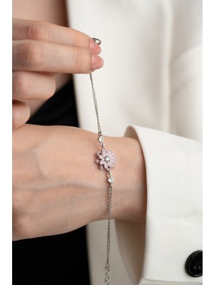 Normadia 925 Ayar Gümüş Pembe Taşlı Lotus Bileklik