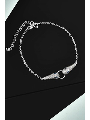 Normadia 925 Ayar Gümüş Yılan Başlı Safir Gözlü Şans Bilekliği