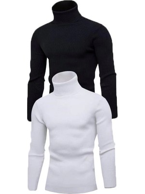 2 Adet Unisex Kaşkorse Boğazlı Full Likralı Fitilli Body Kazak