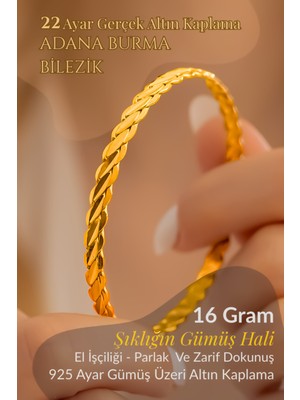 Normadia Şık Kadın Gümüş Bileklik, 16 Gr, 22 Ayar Altın Kaplama, Adana Burma