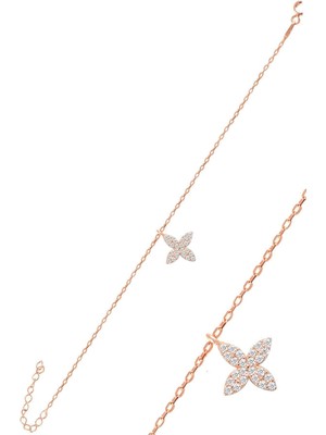 Normadia Parlak Gümüş Rose Zirkon Yonca Bileklik Şık ve Zarif Takı