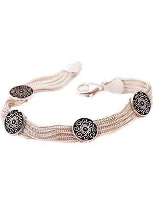 Normadia El Işçiliği Babil Motifli Hasır Gümüş Bileklik, Zarif ve Şık Tasarım