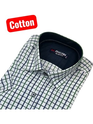 Eren Style Slim Fit  Ekose Pamuklu Kısa Kollu Cepsiz Gömlek (Slim Fit Kalıp)