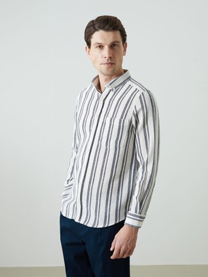 Lc Waikiki Yeni Sezon Regular Fit Uzun Kollu Çizgili Poplin Erkek Gömlek