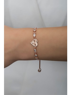 Normadia 925 Ayar Gümüş Kalp Bileklik, Asansörlü ve Taşlı, Şık Takı