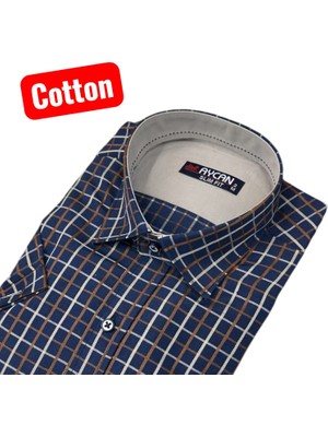 Eren Style Slim Fit  Ekose Pamuklu Kısa Kollu Cepsiz Gömlek (Slim Fit Kalıp)