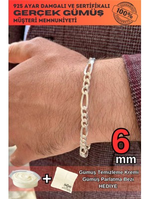 Normadia Şık 6mm Figaro Model 925 Ayar Gümüş Erkek Bileklik Künye