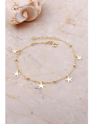 Normadia Yıldız Sallantılı Toplu Gümüş ve Yaldızlı Bileklik Şık Takı