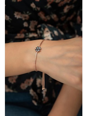 Normadia 925 Ayar Gümüş Mistik Topaz Taşlı Yonca Kadın Bileklik