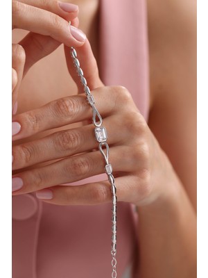 Normadia 925 Ayar Gümüş Rodyum Kaplama Kelepçe ve Tektaş Bileklik Seti