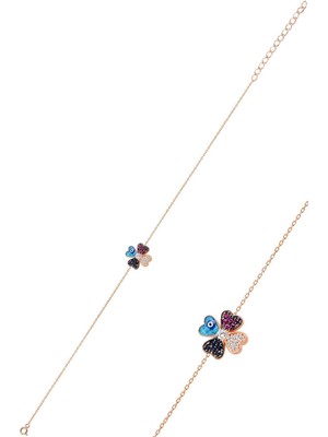 Normadia Gümüş Rose Zirkon Yonca Bileklik, Şık ve Zarif Takı Koleksiyonunuza Renk Katıyor