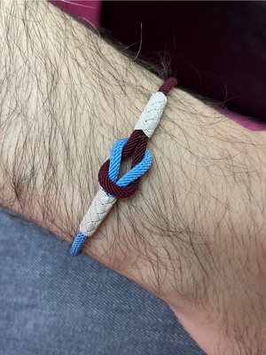 Normadia Bordo Mavi Gemici Düğümlü Gümüş Kazaziye Taraftar Bilekliği