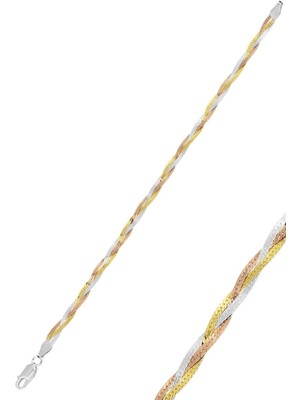 Normadia Gümüş Rose Rodaj ve Altın Yaldızlı Örgülü Italyan Bileklik Renkli