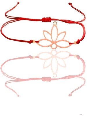 Normadia Gümüş Rose Lotus Yaşam Çiçeği Kırmızı Ipli Bileklik, Şık ve Zarif Takı