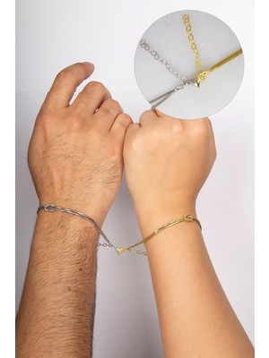 Normadia Gümüş Kader Düğmeleri Kalp Mıknatıslı Çift Bileklik Seti