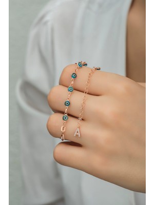 Normadia Açık Mavi Nazar Boncuklu ve Harfli Şık Gümüş Bileklik
