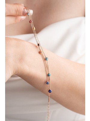 Normadia 925 Ayar Gümüş Renkli Nazar Göz Zincirli Bileklik, Şık ve Zarif Tasarım