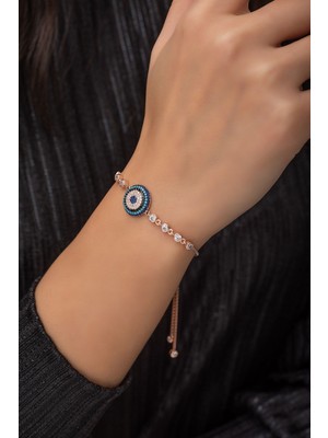 Normadia 925 Ayar Gümüş Asansörlü Rose Nazarlık Bileklik Kadın Için Şık Tasarım