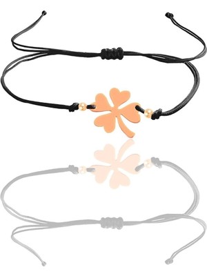 Normadia El Yapımı Gümüş Renkli Yonca Motifli Makrome Ip Şans Bilekliği