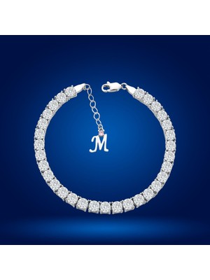 Normadia 925 Ayar Gümüş Pırlanta Kare Taşlı Zincirli Su Yolu Bileklik