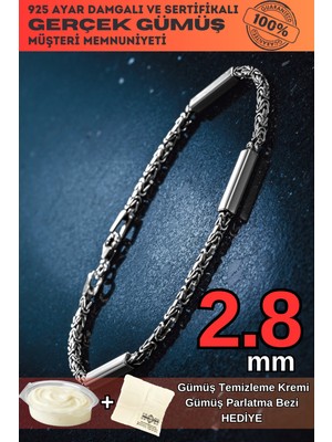 Normadia Kare Parçalı Erkek Gümüş Bileklik Künye, 2,8mm Orta Kalınlık