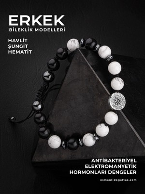 Normadia Sertifikalı Siyah Turmalin Doğal Taşlı Gümüş Bileklik, Güneş Sembolü