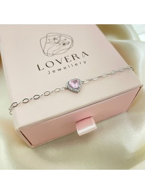 Normadia 925 Ayar Gümüş Pembe Taşlı Kalpli Kadın Bileklik, Şık ve Zarif Takı