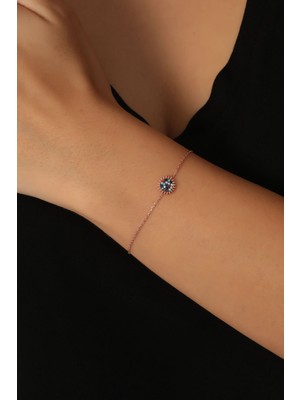 Normadia 925 Ayar Gümüş Rose Kaplama Taşlı Güneş Model Bileklik