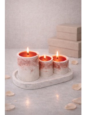 Decovian Home Design Crimson Noir Maıson-Rouge Amour Colection-Taş Tozu Mumluk Mermer Desenli  % 100 doğal Vegan soya wax El yapımı Mum
