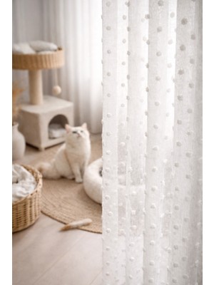 The Rose Beyaz Püsküllü Sık Pileli Tül Perde