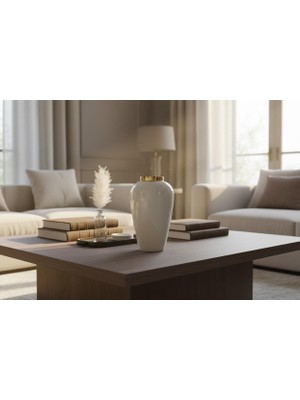 Bosso Model - 2005 Beyaz Dekoratif Cam Vazo 17X31 cm Modern Renkli Tasarım Salon Ofis Ev Dekoru Çiçekçilik Obje Sunumu