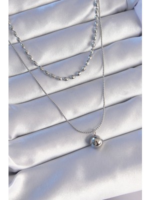 Getittir 316L Çelik Çift Zincirli Gümüş Renk Topçuk Model Kolye - Lisinya